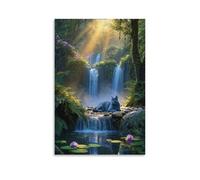 EMYXPAQM Tableau Sur Toile Chat Bleu Russe Tableau Decoration Murale Salon Cascade Forêt Peinture Sur Toile Maison Décorations Pour Chambre, Salle De Bains, Salon Idée Cadeau 12x18inch(30x45cm)