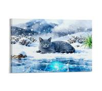 EMYXPAQM Tableau Sur Toile Chat Bleu Russe Tableau Decoration Murale Salon Moderne Glacier Neigeux Peinture Sur Toile Déco Maison Pour Cuisine, Bureau, Bar, Cadeau Original 20x30inch(50x75cm)