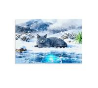 EMYXPAQM Tableau Sur Toile Chat Bleu Russe Tableau Decoration Murale Salon Moderne Glacier Neigeux Peinture Sur Toile Déco Maison Pour Cuisine, Salon, Chambre Idée Cadeau 12x18inch(30x45cm)