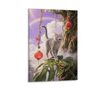 EMYXPAQM Tableau Sur Toile Chat Chartreux Tableau Decoration Murale Salon Moderne Plantes de Grand Arbre Impression Sur Toile Décorations Pour Salon Chambre Cuisine Cadeau Original 20x30inch(50x75cm)
