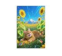 EMYXPAQM Tableau Sur Toile Chat Chartreux Tableau Decoration Murale Salon Moderne SunFleurs Impression Sur Toile Décorations Pour Pour Chambre Studio De Yoga Idée Cadeau 20x30inch(50x75cm)