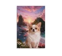 EMYXPAQM Tableau Sur Toile Chihuahua Tableau Decoration Murale Salon Côte Coucher de Soleil Peinture Sur Toile Maison Décorations Pour Cuisine, Salon, Chambre Adulte Idée Cadeau 12x18inch(30x45cm)