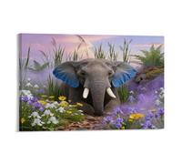 EMYXPAQM Tableau Sur Toile Éléphant Peinture Sur Toile Tableau Decoration Murale Moderne Bouquet Fleurs Sauvages Déco Maison Pour Chambre, Salle De Bains, Salon 12x18inch(30x45cm)