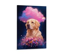 EMYXPAQM Tableau Sur Toile Golden Retriever Tableau Decoration Murale Salon Floraison Animée Peinture Sur Toile Maison Décorations Pour Salon Chambre Cuisine Cadeau Original 08x12inch(20x30cm)