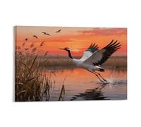 EMYXPAQM Tableau Sur Toile Grue du Japon Tableau Decoration Murale Salon Moderne Sunset Marais Art Mural Sur Toile Maison Décorations Pour Chambre Cuisine Bar Idée Cadeau 20x30inch(50x75cm)