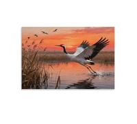 EMYXPAQM Tableau Sur Toile Grue du Japon Tableau Decoration Murale Salon Sunset Marais Impression Sur Toile Déco Maison Pour Chambre À Coucher Salon Entrée Idée Cadeau 12x18inch(30x45cm)