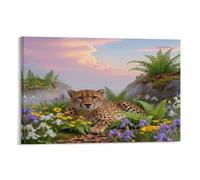 EMYXPAQM Tableau Sur Toile Guépard Impression Sur Toile Tableau Décoratif Moderne Bouquet Fleurs Sauvages Déco Maison Pour Maison Bain Salon Chambre 08x12inch(20x30cm)