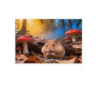 EMYXPAQM Tableau Sur Toile Hamster Impression Sur Toile Tableau Décoration Murale Salon Bois Mort Champignons Maison Décorations Pour Pour Chambre Studio De Yoga 20x30inch(50x75cm)