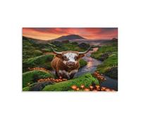 EMYXPAQM Tableau Sur Toile Highland Vache Impression Sur Toile Tableau Décoratif Moderne Mousse Roche Maison Décorations Pour Salle De Bain Bureau Cuisine 12x18inch(30x45cm)