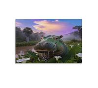 EMYXPAQM Tableau Sur Toile Hippopotame Impression Sur Toile Tableau Décoratif Moderne Plantes Rivière Maison Décorations Pour Chambre, Salle De Bains, Salon 12x18inch(30x45cm)
