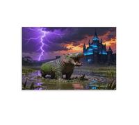 EMYXPAQM Tableau Sur Toile Hippopotame Tableau Decoration Murale Salon Château de Marais Impression Sur Toile Déco Maison Pour Chambre Cuisine Bar Idée Cadeau 12x18inch(30x45cm)