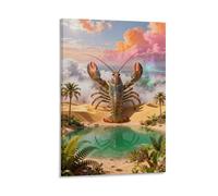 EMYXPAQM Tableau Sur Toile Homard Tableau Decoration Murale Salon Moderne Oasis du Désert Art Mural Sur Toile Pour Chambre À Coucher Salon Entrée Cadeau Original 20x30inch(50x75cm)
