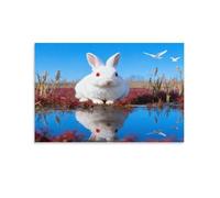 EMYXPAQM Tableau Sur Toile Lapin Blanc Impression Sur Toile Tableau Décoratif Moderne Zone Humide Maison Décorations Pour Pour Chambre Studio De Yoga 20x30inch(50x75cm)