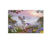 EMYXPAQM Tableau Sur Toile Lapin Peinture Sur Toile Tableau Decoration Murale Moderne Bouquet Fleurs Sauvages Déco Maison Pour Cuisine, Salon, Chambre 08x12inch(20x30cm)