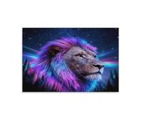 EMYXPAQM Tableau Sur Toile Lion Tableau Decoration Murale Salon Night Sky Forêt de Pins Impression Sur Toile Déco Maison Pour Pour Chambre Studio De Yoga Cadeau Original 12x18inch(30x45cm)