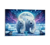 EMYXPAQM Tableau Sur Toile Ours Polaire Tableau Decoration Murale Salon Moderne Planète de Glace et de Neige Image Sur Toile Pour Bain Salon Chambre Restaurant Cadeau Original 12x18inch(30x45cm)