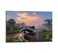 EMYXPAQM Tableau Sur Toile Raton Laveur Impression Sur Toile Tableau Décoratif Moderne Plantes Rivière Maison Décorations Pour Salle De Bain Bureau Cuisine 12x18inch(30x45cm)