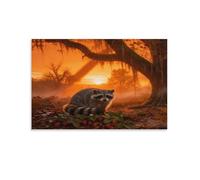 EMYXPAQM Tableau Sur Toile Raton Laveur Impression Sur Toile Tableau Décoratif Moderne Vieil Arbre Maison Décorations Pour Chambre, Salle De Bains, Salon 16x24inch(40x60cm)