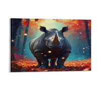 EMYXPAQM Tableau Sur Toile Rhinocéros Impression Sur Toile Tableau Décoratif Moderne Bois Maison Décorations Pour Cuisine, Salon, Chambre 12x18inch(30x45cm)