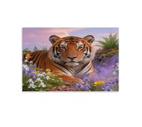 EMYXPAQM Tableau Sur Toile Tigre Impression Sur Toile Tableau Décoratif Moderne Bouquet Fleurs Sauvages Maison Décorations Pour Cuisine, Salon, Chambre 20x30inch(50x75cm)
