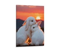 EMYXPAQM Tableau Sur Toile Two Lapin Blancs Tableau Decoration Murale Salon Moderne Coucher de Soleil Impression Sur Toile Décorations Pour Pour Chambre Studio De Yoga Idée Cadeau 08x12inch(20x30cm)