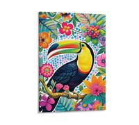 EMYXPAQM Toucan Impression Sur Toile Toucan Fleurs Feuilles Imprimée Moderne, Tableau Sur Toile, Chambre À Coucher, Salon, Entrée 16x24inch(40x60cm)