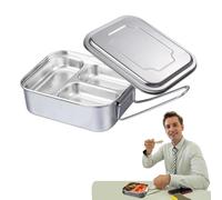 En acier inoxydable - En acier inoxydable pour , en métal à double couche avec 3 compartiments, poignée pliable | Boîte de rangement alimentaire avec récipient