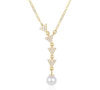 en Argent Collier de Perles pour Femmes S925 Silver Geométrique Triangulaire Zircon Pendant