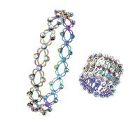 En Avec Connecté Petite Largeur Anneaux anneau rétractable Bracelet de transformation réglable Anneau pliant Anneau télescopique rétractable Bracelet Femmes Hommes 4 Phrases Perle Mm Acier (Blue, A)