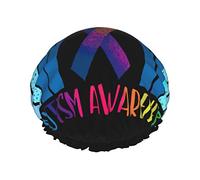 En avril, nous portons un bonnet de douche de sensibilisation à l'autisme bleu pour femmes, bonnets réutilisables pour cheveux longs, bonnet de douche réglable à double couche pour femmes et enfants,