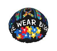En avril, nous portons un bonnet de douche de sensibilisation à l'autisme bleu pour femmes, bonnets réutilisables pour cheveux longs, bonnet de douche réglable à double couche pour femmes et enfants,