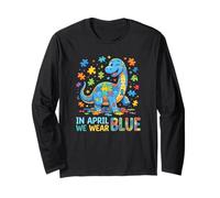 en Avril, Nous portons Une Sensibilisation à l'Autisme des Dinosaures Bleus Manche Longue