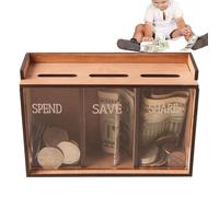 en bois acrylique | Rangement de pièces et espèces | Couvercle amovible, familial, organisation du budget, épargne, don ou dépense, pour et adultes, décoration écrite