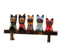 En bois Chat Figurine Intérieure Fée Extérieure Jardin Statues D'animaux Ensemble, Main Chaton Ornement Bureau de Bureau Shiwaki