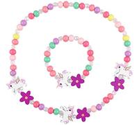 en Bois Coloré Enfants Ensemble de Bijoux,Princesse Collier Bracelets Set Licorne Perles Collier et Bracelet Cadeau pour Les Filles Fête d'anniversaire Habillage Accessoire