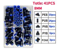 En boîte 41 PCs PU-8/PE-8/PZA-8/PY-8/PV-8/PG-8/PK-8 Pneumatique Raccord Kit 8mm Diamètre Extérieur du Tuyau Tube Connecteurs D'air B kit (41pcs)
