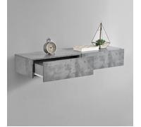[en.casa]® 2 étagères murales pour chambre à coucher avec 2 tiroirs - béton - 46x30x15cm
