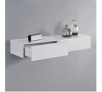 [en.casa]® 2 étagères murales pour chambre à coucher avec 2 tiroirs - blanc laqué - 46x30x15cm