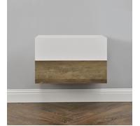 [en.casa]® 2 étagères murales pour chambre à coucher avec 2 tiroirs - blanc laqué et bois - 46x30x15cm