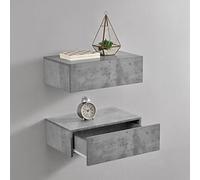 [en.casa] 2 Étagères Murales pour Chambre avec 2 Tiroirs Panneau de Particules 46 x 30 x 15cm Effet Béton