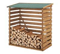 [en.casa] Abri-Bûches Couvert Résistante aux Intempéries Support Bois de Chauffage Range-Bûches pour Stockage Protection Pluie Robuste Extérieur Sapin Toiture Bitumé 123 x 116 x 64 cm Naturel Vert