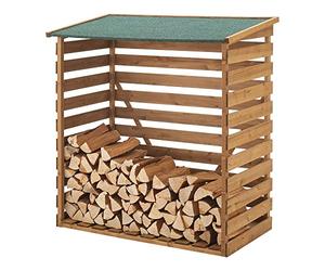 [en.casa] Abri-Bûches Couvert Résistante aux Intempéries Support Bois de Chauffage Range-Bûches pour Stockage Protection Pluie Robuste Extérieur Sapin Toiture Bitumé 123 x 116 x 64 cm Naturel Vert