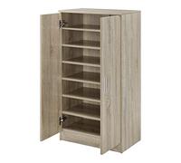 [en.casa] Meuble à Chaussure Rangement Porte-chaussures avec 2 Portes et 7 Surfaces de Stockage 108 x 55 x 35 cm MDF Effet Chêne Effet Chêne G