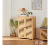 en.casa Armoire à chaussures Klamp Bambou 88 x 66 x 33 cm 10 paires, 5 étagères, 2 portes Naturel