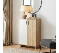 [en.casa] Armoire Basse Kenta Meuble de Rangement Polyvalent avec 2 Portes 3 Compartiments Meuble à Chaussures Pratique Robuste pour Entrée Salon 90 x 60 x 35 cm Effet Chêne Sonoma Blanc