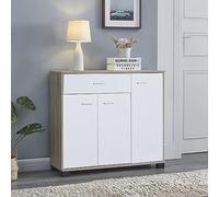 [en.casa] Armoire Basse Meuble Rangement Commode Buffet pour Entrée Salon Chambre Panneau de Particules 72 x 80 x 28 cm Effet Chêne Blanc