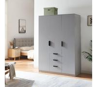 [en.casa] Armoire de Chambre avec 2 Barres de Penderie Pratiques et 4 Étagères 3 Tiroirs Portant de Vêtements Style Moderne Meuble de Rangement 3 Portes Dressing Chambre MDF 176 x 120 x 52 cm Gris