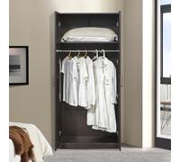 [en.casa] Armoire de Chambre avec Barre de Penderie avec Étagère Garde-Robe Placard Meuble de Rangement MDF 176 x 80 x 52 cm Effet Noyer Foncé