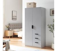 [en.casa] Armoire de Chambre avec Barre de Penderie Pratique et 4 Étagères 3 Tiroirs Portant de Vêtements Style Moderne Meuble de Rangement 2 Portes pour Dressing Chambre MDF 176 x 80 x 52 cm Gris