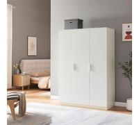 [en.casa] Armoire de Chambre avec Barre de Penderie Pratique et 4 Étagères Portant de Vêtements Style Moderne Meuble de Rangement 3 Portes pour Dressing Chambre MDF 176 x 120 x 52 cm Blanc
